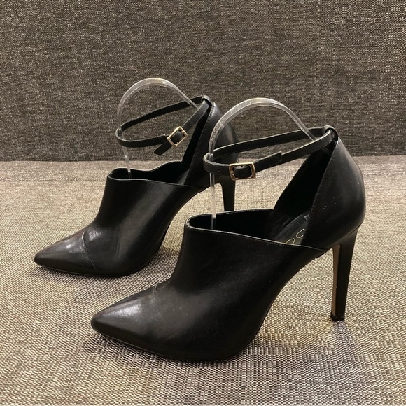 ALDO Sz 9 Pointy Toe Cap  Leather Ankle Strap Shoetie 4” Heels Shoes - Picture 2 of 9
